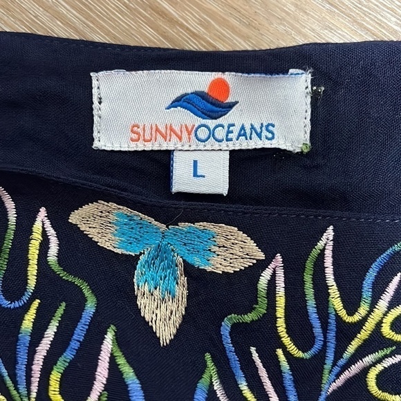 Sunny Oceans Navy Blue Square Neck Embroidered Dress or Swimsuit Cover Up Large - Picture 5 of 12